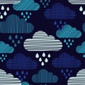 Clouds and rain drops seamless pattern. Strokes texture. Royalty Free Stock Photo