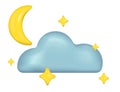 Cloud with moon and stars emoji icon. Cloudy night weather symbol. Vector illustration