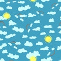 Clouds rainbow and sun on a blue background seamless pattern Royalty Free Stock Photo