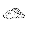 Clouds with rainbows, drawn elements in doodle style. Nature phenomenon. After the rain. Weather. Little curly clouds