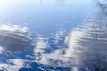Clouds reflected in calm still water with ripples on a sunny day Royalty Free Stock Photo