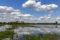 Clouds reflected in the waters of a wetland conservation area