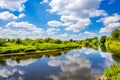 Clouds reflecting in Ems River, Emsland, Germany