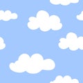Clouds seamless pattern on blue background. Hand Drawn Vector Illustration. light blue sky white clouds. Royalty Free Stock Photo