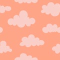 1970 Clouds seamless pattern. Naive groovy Background. Doodle boho sky pattern of natural tones. Contemporary trendy