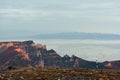 The clouds seen from above on the mountain. alpine sea at the horizon Royalty Free Stock Photo