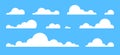 Clouds set isolated on a blue background. Simple cute cartoon design. Icon or logo collection. Realistic elements. Flat style Royalty Free Stock Photo