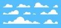 Clouds set isolated on a blue background. Simple cute cartoon design. Icon or logo collection. Realistic elements. Flat style