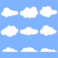 Clouds, set of realistic white clouds on a blue background. Cartoon clouds Royalty Free Stock Photo