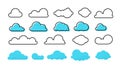 Clouds set. Trendy different flat clouds with grunge texture and outline shapes, modern meteorology symbols. Vector set Royalty Free Stock Photo