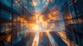 clouds and the setting sun reflected on the glass surface of buildings, blending urban architecture with natural Royalty Free Stock Photo