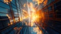 clouds and the setting sun reflected on the glass surface of buildings, blending urban architecture with natural Royalty Free Stock Photo