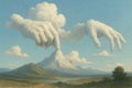 Clouds in the shape of hands create a mountain. Royalty Free Stock Photo