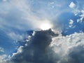 Clouds, silver lining with sunbeams, rising storm clouds Royalty Free Stock Photo
