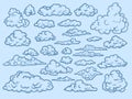 Clouds sketch. Decorative sky elements weather clouds vector cloudscape vector vintage style