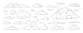 Clouds sketch. Vintage hand drawn sky background with large and small detailed cloudy shapes. Retro pencil drawing Royalty Free Stock Photo