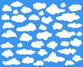 Clouds in the sky. Abstract white cloud set isolated on blue background. Vector illustration Royalty Free Stock Photo