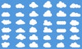Clouds in the sky. Abstract white cloud set isolated on blue background. Vector illustration Royalty Free Stock Photo