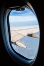 Clouds and sky as seen through window of an aircraft Royalty Free Stock Photo