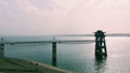 There is a bridge on the quiet lake in Xiaguang