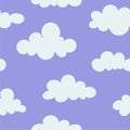 Clouds in the sky seamless pattern. Naive groovy lavender Background. Doodle sky pattern of pastel tones. Contemporary