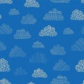 Clouds in the sky seamless vector pattern background. Beige silhouettes of doodle textured clouds on a blue background. Great for Royalty Free Stock Photo
