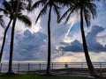 Clouds sky after storm, tropical beach with palm trees