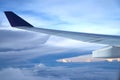 Clouds and sky at sunrise seen through window of an aircraft.