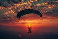 In the Clouds, Skydivers Soaring Through the Sky at Sunset. AI Generated