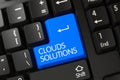 Clouds Solutions CloseUp of Blue Keyboard Keypad. 3D. Royalty Free Stock Photo