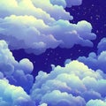 Clouds stars and moonlight in a starry night panorama 3D illustrated Royalty Free Stock Photo