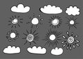 Clouds and suns vector set Royalty Free Stock Photo