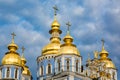 Clouds surround St Michaels in Kiev classic golden cupolas of th Royalty Free Stock Photo