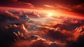 Clouds surrounded by orange light of sunset resemble fiery flames that flashed in heave Royalty Free Stock Photo