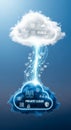 Clouds symbolize public and private cloud computing services in this digital Royalty Free Stock Photo