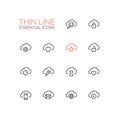 Clouds with Symbols - modern vector single thin line icons set