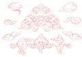 Clouds in traditional Chinese style. Big set of weather elements clouds, fog, cloudlet, wind