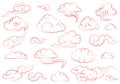 Clouds in traditional Chinese style. Big set of weather elements clouds, fog, cloudlet, wind Royalty Free Stock Photo
