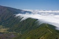 Clouds tumbling over a mountain ridge at La Palma