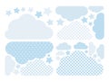 Clouds vector collection in pastel blue colors with white polka dots. Cloud computing pack with stars. Royalty Free Stock Photo
