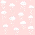 Vector pattern with cute smiling clouds with heart rain. Valentines day seamless background. Royalty Free Stock Photo