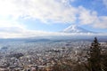 Clouds wave on sky with top view of fujiyama mount