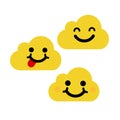Clouds yellow cute emoji, smily emoticons faces set. Stock vector illustration isolated on white background Royalty Free Stock Photo