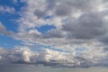 Cloudscape above the river before rain, weather background Royalty Free Stock Photo