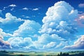 Cloudscape. Aerial view. Clouds. Blue sky background with tiny clouds. View from airplane window. Copy space.