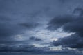 Cloudscape: a small clear blue part of the sky and dark gray stormy clouds Royalty Free Stock Photo