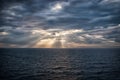 Cloudscape with sunrays over sea in London, United Kingdom. Sea on cloudy sky. Clouds on dramatic sky. Evening nature Royalty Free Stock Photo