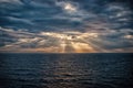 Cloudscape with sunrays over sea in London, United Kingdom. Sea on cloudy sky. Clouds on dramatic sky. Evening nature Royalty Free Stock Photo