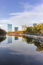 Cloudscape urban cityscape reflection at Osaka Castle Park, Japan