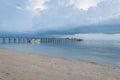 Cloudscapes on a Tropical Island, Seascapes With Wood Bridge And Yacht on Sea, Ko Samui, Thailand